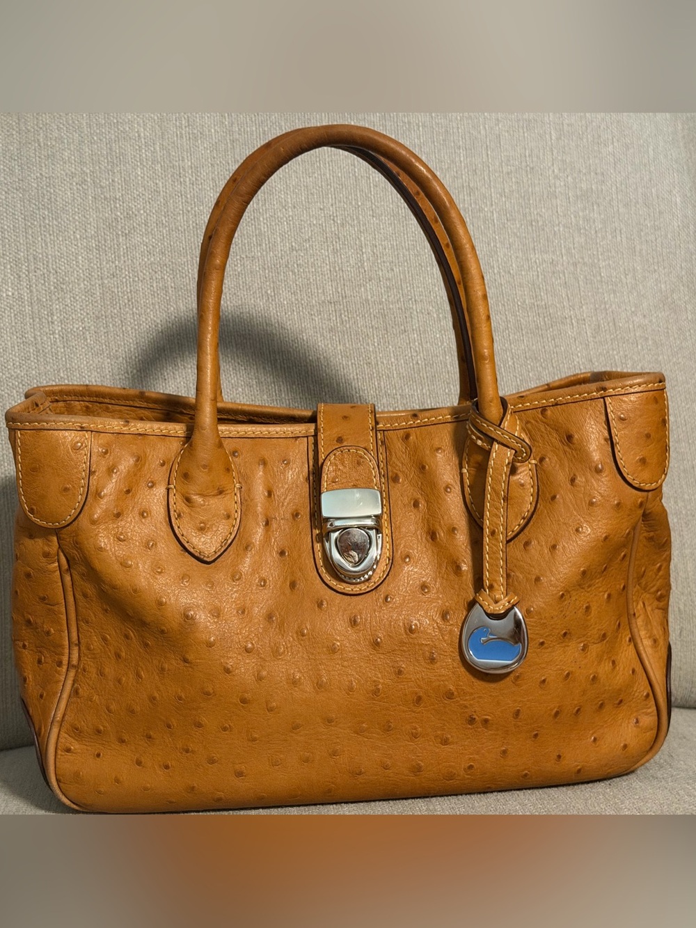 Dooney & Bourke Ostrich Embossed Leather Satchel Crossbody EUC